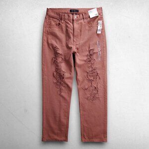Aeropostale 90s Baggy Jeans Straight Leg Distressed Women 12 Brick Red